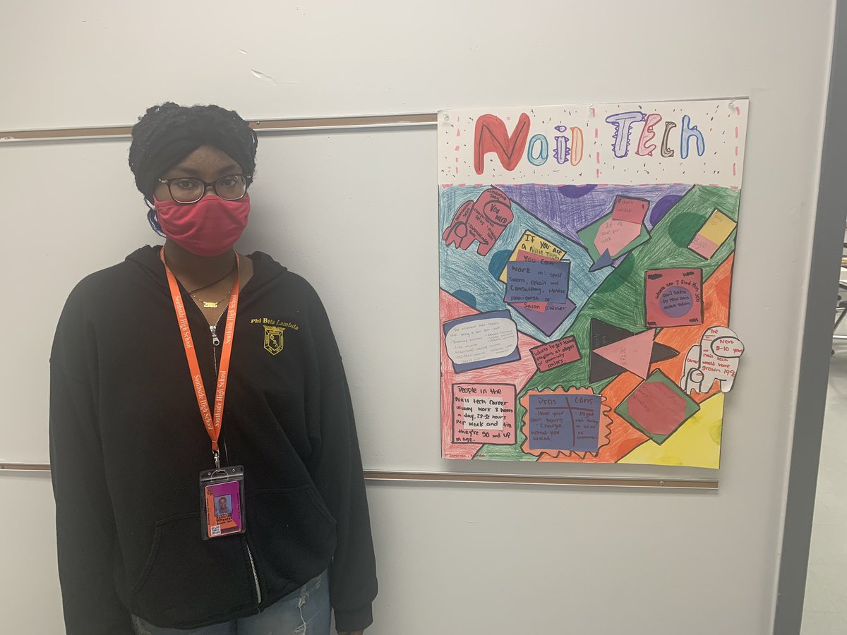 CareerExplorDCC's tweet photo. Our Nail Tech instructor being out does not stop us from learning about careers in our rotations! Zaniriah did an awesome job on this project! @DonaldsonCareer https://t.co/QjGcRxNeMT