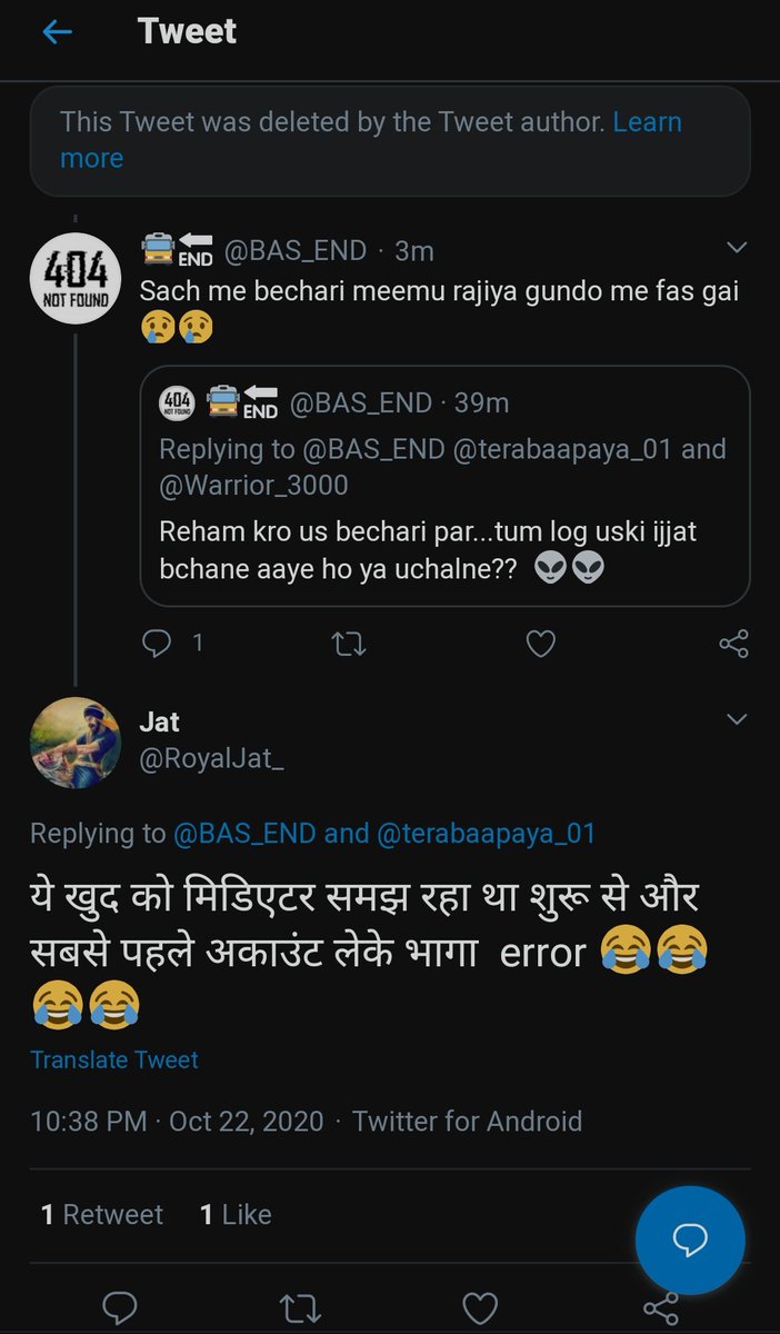 BAS_END's tweet photo. @RoyalJat_ @terabaapaya_01 Wo sab dosti me kar rha tha us time...or aaj bhi... Vese to aaj bhi deactivate krne wala hu 😂🤣

Wo kya hai na vella nii hu tum log ke jese 👻👻

Tumhare troller tweet kyu delete krr rhe hai Bhaiya 🤣😂 https://t.co/1JvbkcSc2G