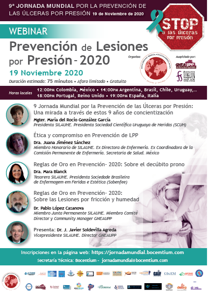 GNEAUPP's tweet photo. 9ª JORNADA MUNDIAL POR LA PREVENCIÓN DE
LAS ÚLCERAS POR PRESIÓN 19 de Noviembre de 2020.
#stopupp @sociedadsilauhe https://t.co/kDoBpOzH4l