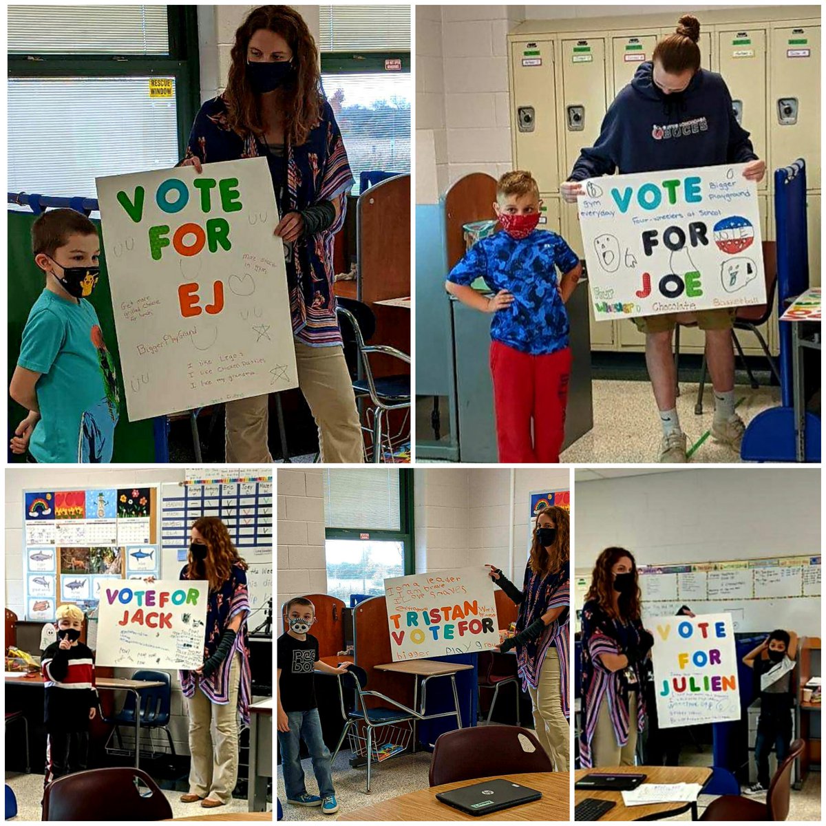 cayboces's tweet photo. Students in Ms. Feneck’s class learned about the election. They made posters about what they would change about the school and presented them to Ms. Weisbrod. The majority of our student leaders requested better lunches and a bigger playground. https://t.co/TSy5wtCO2x