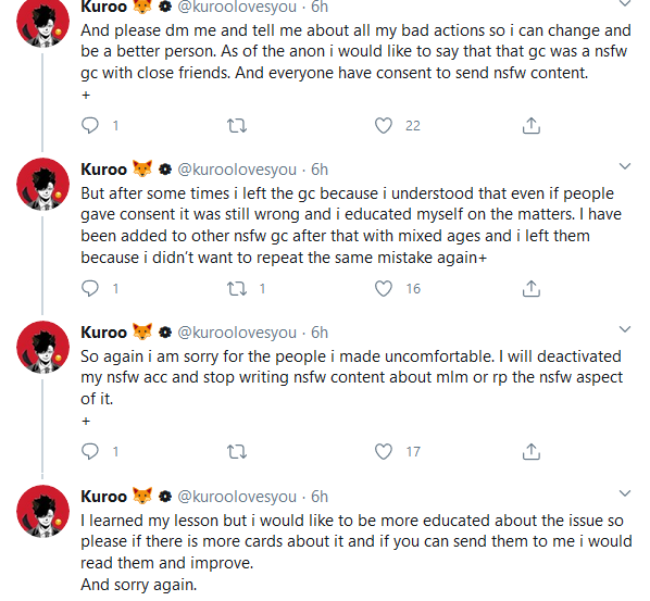 Even when the user address things, they started with wanting to be "educated" about mlm and about how them writing smut made people uncomfortable. Perhaps they were addressing the callout in the order it was written but I'm... flabbergasted.