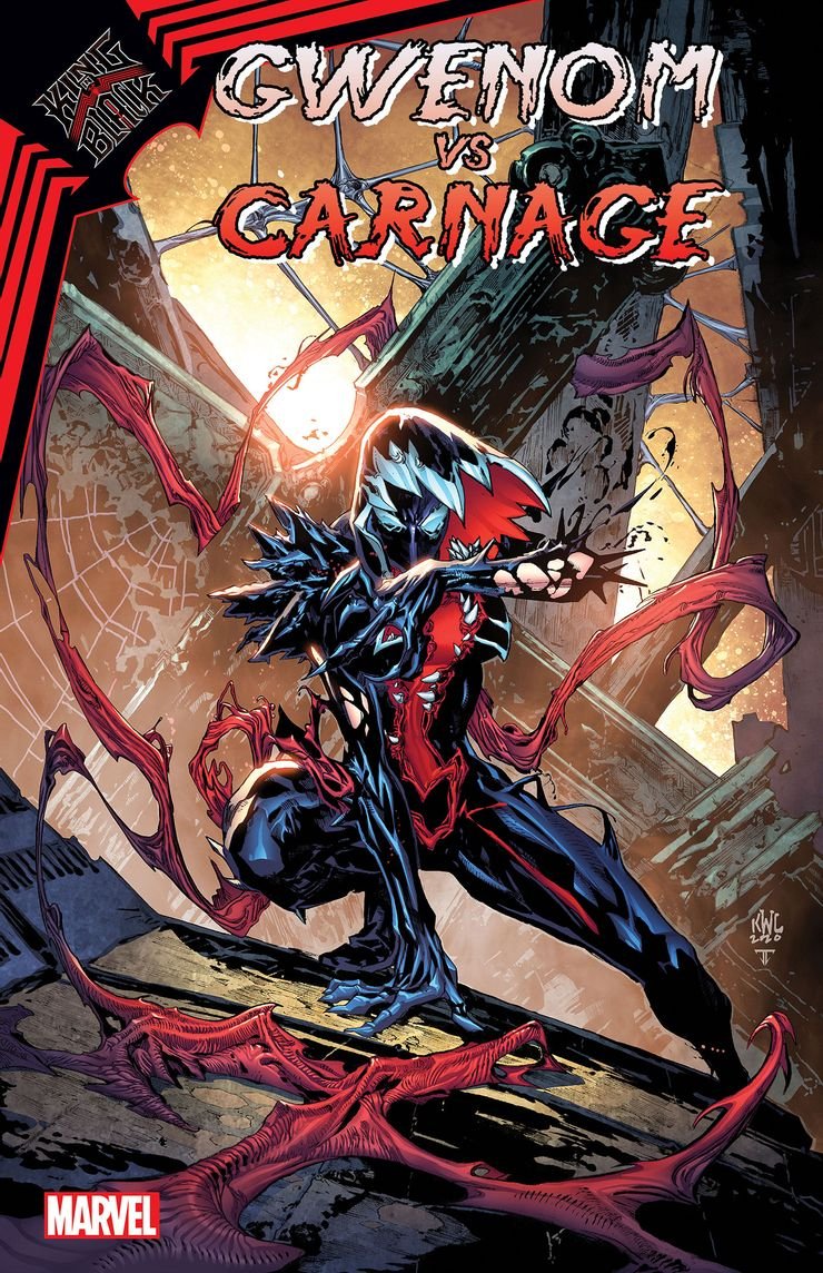 I ALWAYS forget that Gwen's suit is a symbiote.KING IN BLACK: GWENOM VS CARNAGE #1 (OF 3)SEANAN McGUIRE (W) • FLAVIANO (A) • Cover by KEN LASHLEY