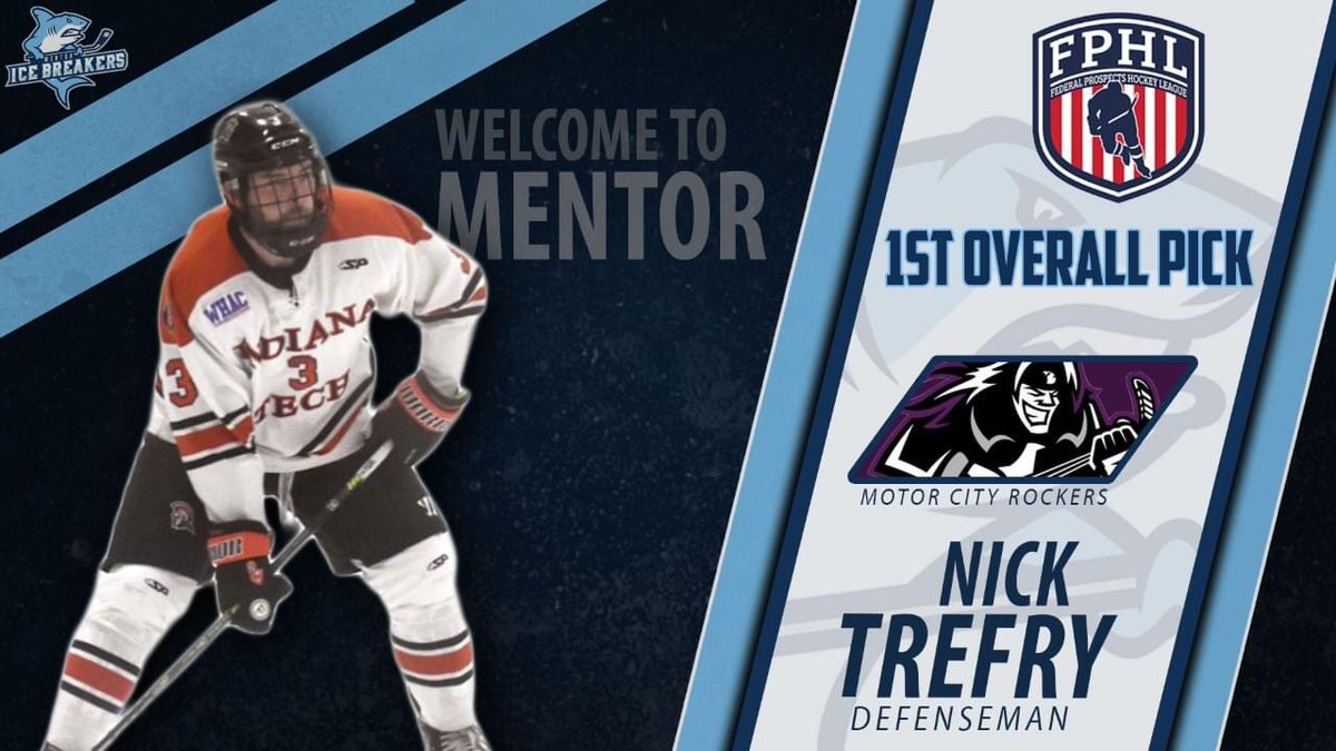With the first pick in the Motor City Rockers Dispersal Draft, we've selected defenseman Nick Trefry. 

Nick is a rookie who last played at Indiana Tech (ACHA). The 25-year-old stands at 6-foot-3 and weighs in at 230 pounds. 

Welcome to Mentor, Nick! 

#FearTheFin🦈
