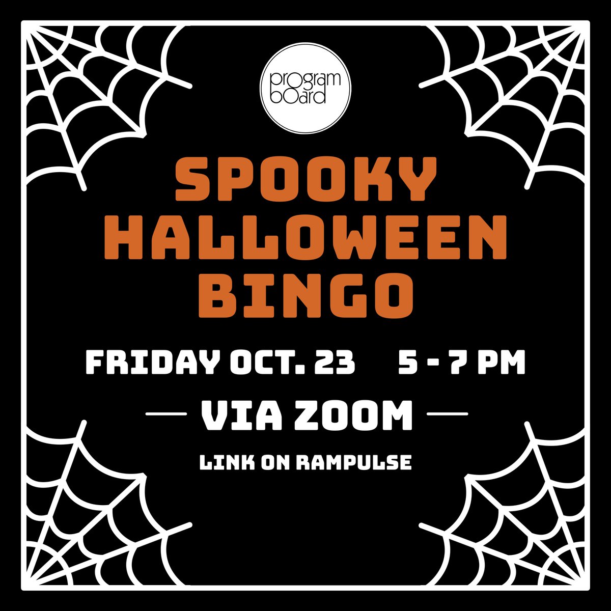 Hey Rams! Are you in the spooky spirit for Halloween next week? If you're looking for a fun way to lift your spirits, join us this Friday October 23rd from 5pm to 7pm for some Spooky Bingo! Rounds will consist of horror and fall based themes and we'll have some fun prizes!