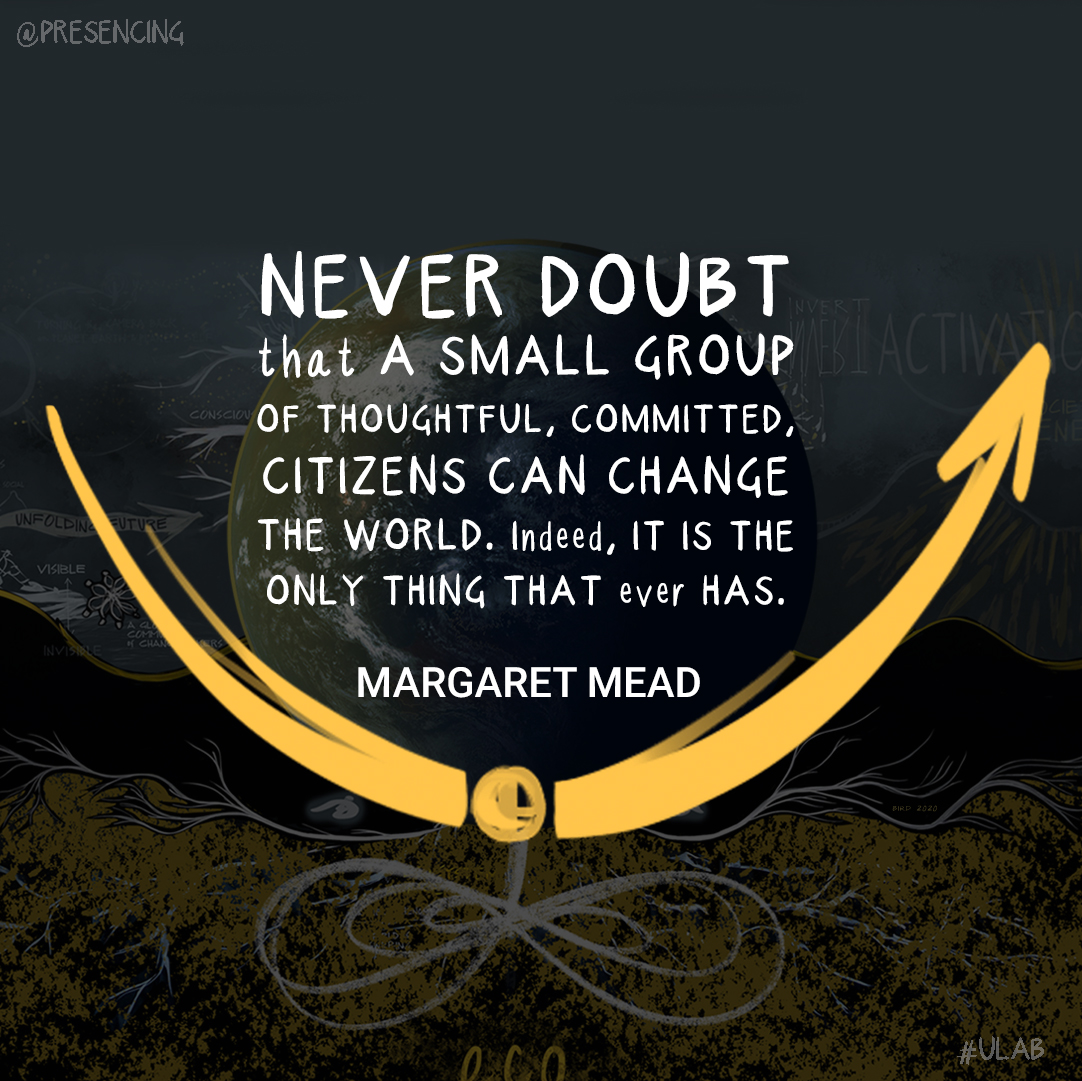 Presencing Institute (@presencing_inst) on Twitter photo A quote that <a href="/ottoscharmer1/">Otto Scharmer</a> shared during today's #livesession for #ulab...
#margaretmead #TheoryU #leadingfromtheemergingfuture #margaretmeadquote #poweringroups #Awareness #systemschange #committedcitizens #presencing #futurepossibilities #prototyping #change #innovation A quote that <a href="/ottoscharmer1/">Otto Scharmer</a> shared during today's #livesession for #ulab...
#margaretmead #TheoryU #leadingfromtheemergingfuture #margaretmeadquote #poweringroups #Awareness #systemschange #committedcitizens #presencing #futurepossibilities #prototyping #change #innovation