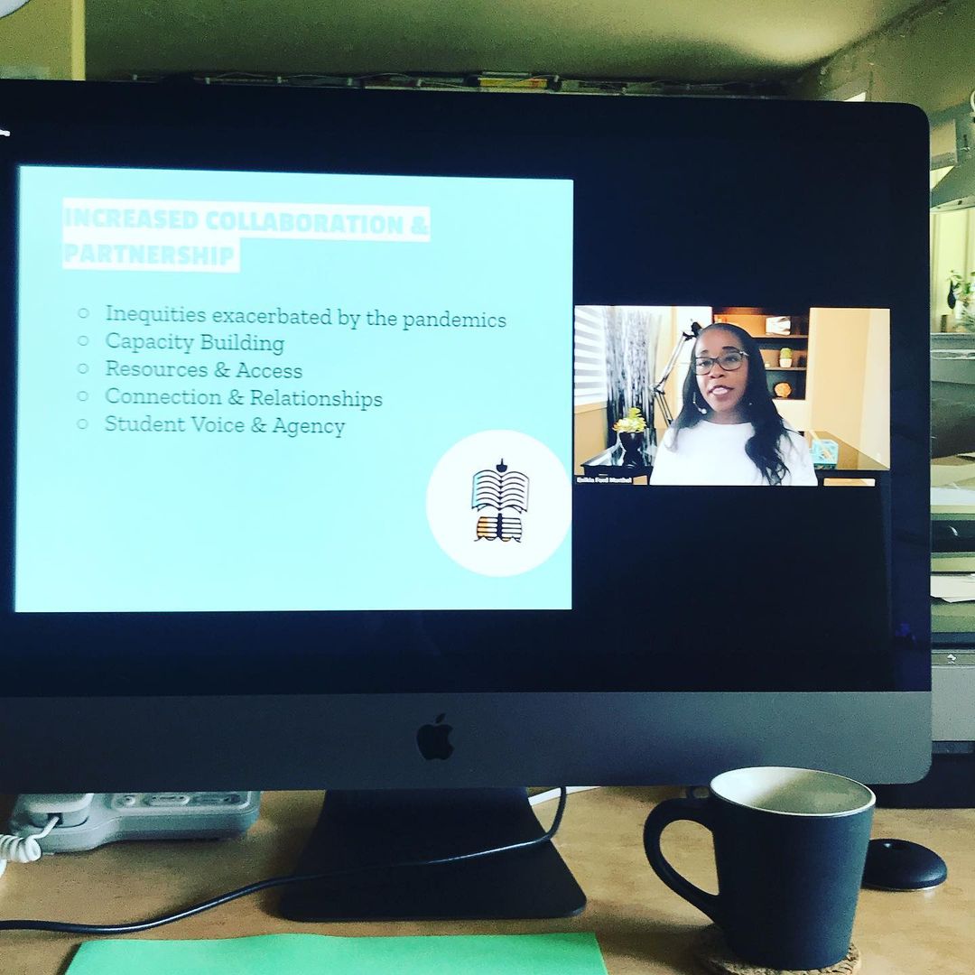 lisabrowndraws's tweet image. Attending an @826valencia webinar about the crisis in education with our wonderful director Bita Nazarian and my fabulous fellow board member (pictured) Enikia Ford Morthel! @sfunified #equity #studentvoice #resourcegap