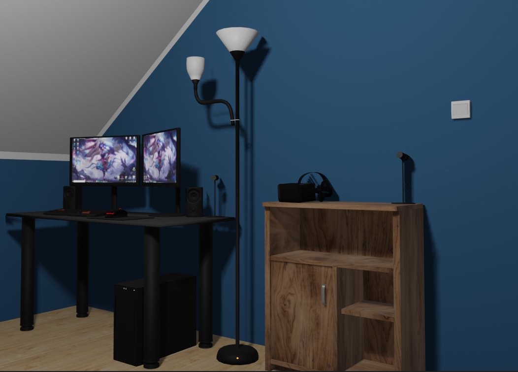 TheLaseRain's tweet photo. Project "My IRL-VR Room" progress:

Today added: 
- VR headset
- VR sensors
- Locker

To do for tomorrow: 
- Fix textures, cause they break in Unity after exporting there
- VR controllers
- Door
- Wardrobe
- Guitar

#VRChat #blender #3dmodeling https://t.co/Qzz1ZW2ypH