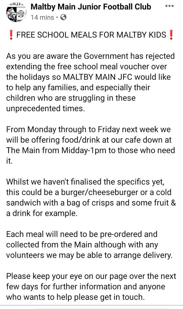 Maltby Main JFC (@maltbymainjfc) on Twitter photo Free School Meals for Maltby Kids!
#grassrootsfamily
Keep up the fight <a href="/MarcusRashford/">Marcus Rashford</a> #ENDCHILDFOODPOVERTY Free School Meals for Maltby Kids!
#grassrootsfamily
Keep up the fight <a href="/MarcusRashford/">Marcus Rashford</a> #ENDCHILDFOODPOVERTY