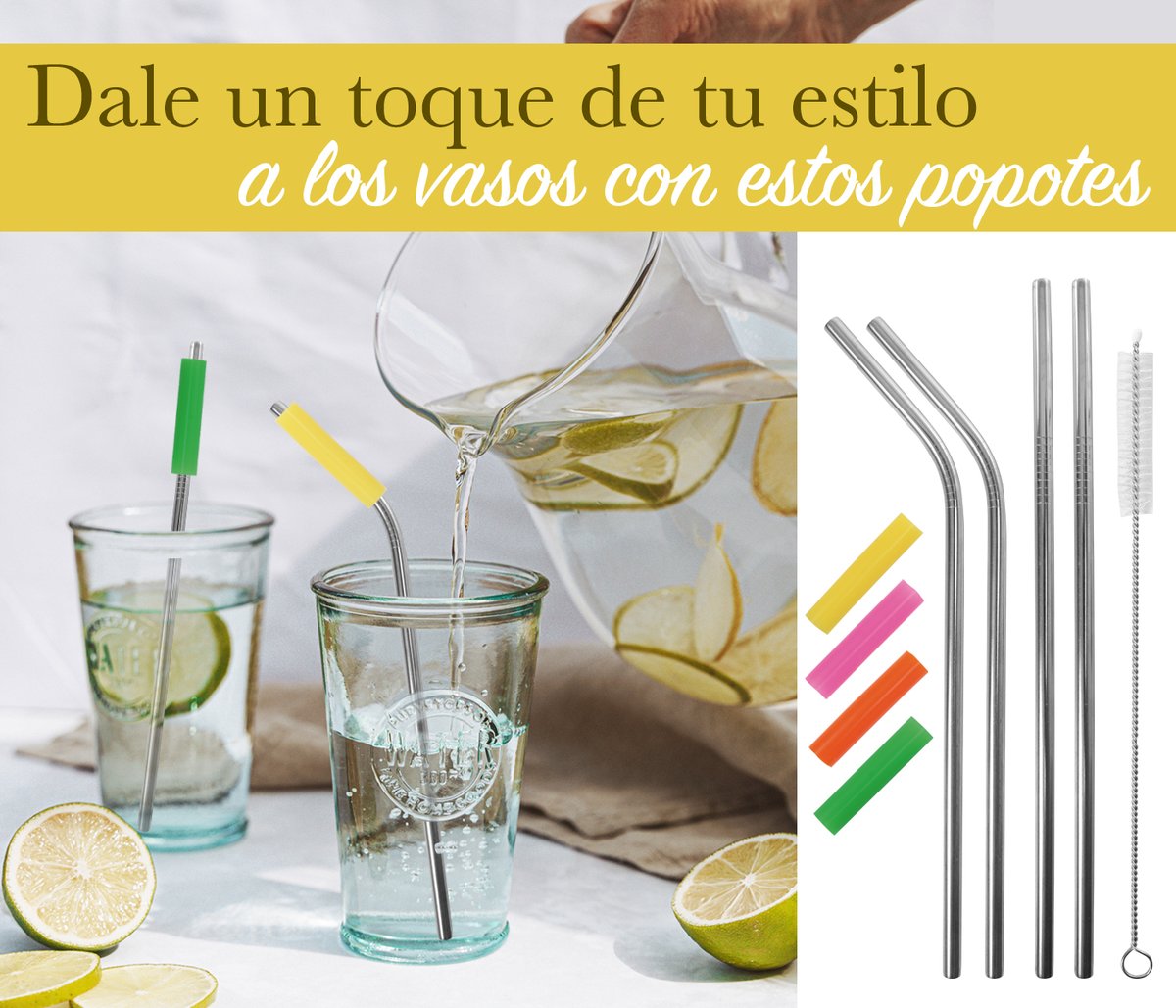 Dale estilo a tus vasos con estos popotes.
Mod. Eco straw
Popotes de acero inoxidable, con boquilla de silicon y cepillo limpiador de plastico.
Juego de 9 piezas
-4 Popotes
-4 boquillas
-1 cepillo
Adquiérela aquí:
whatshome.net/link/store/ROOT