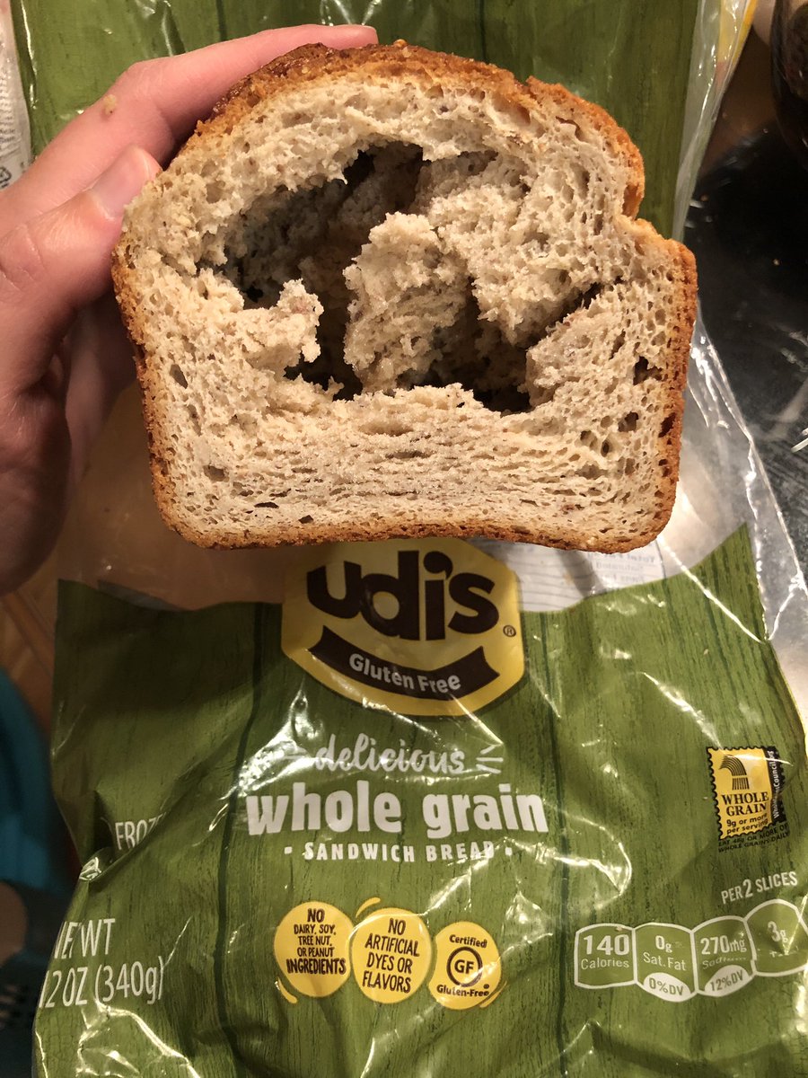 kkris10al's tweet photo. @udisglutenfree So disappointed in your bread lately! I can’t make peanut butter and jelly for my 3 year old (gluten allergic) son with this! #needtofindnewbrand #holyloaf https://t.co/cWApYAb42E