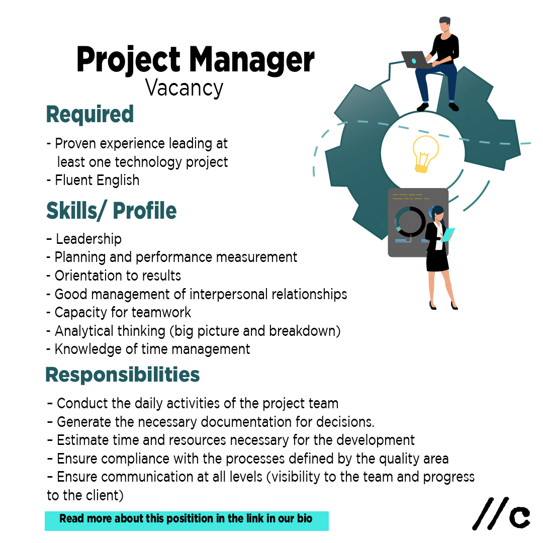 codemera's tweet photo. We are hiring, we are looking for a Project Manager, who can conduct the daily activities of the project team, exercising control over results, deadlines and quality.

Apply now read the desciption of the position in the link in our bio and send your CV to jobs@codemera.com https://t.co/ZkfRzklcQ9