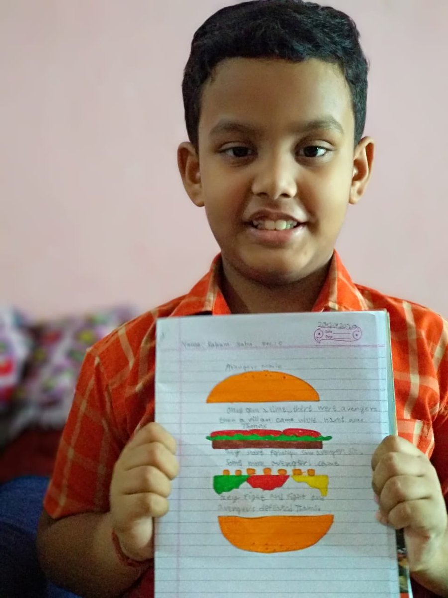 SAI_Edu_In's tweet photo. They were asked to write one on “their favourite movie” inside a burger in the burger format and were told to colour the burger as well. The joyous kids were super excited to write the paragraph as it was shaped in the form of their favourite snack.#activty
#art_craft https://t.co/HKLTcaVC1C