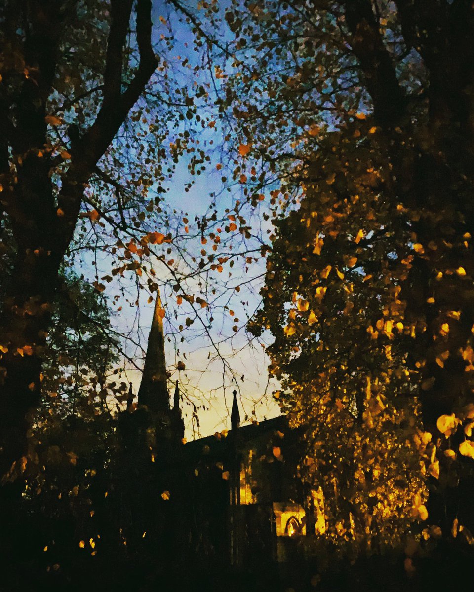 From an evening walk through New Mills just now. Autumn leaves glowing in the streetlight, the spire of St George’s Church beyond.

#NewMills #Photography