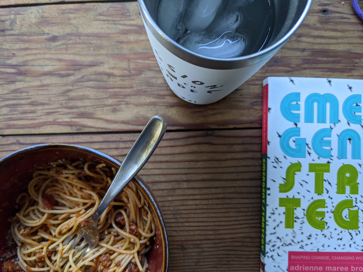 My mealtime reading with @adriennemaree. #latetothegame #emergentstrategy https://t.co/VbDp0tWiDh