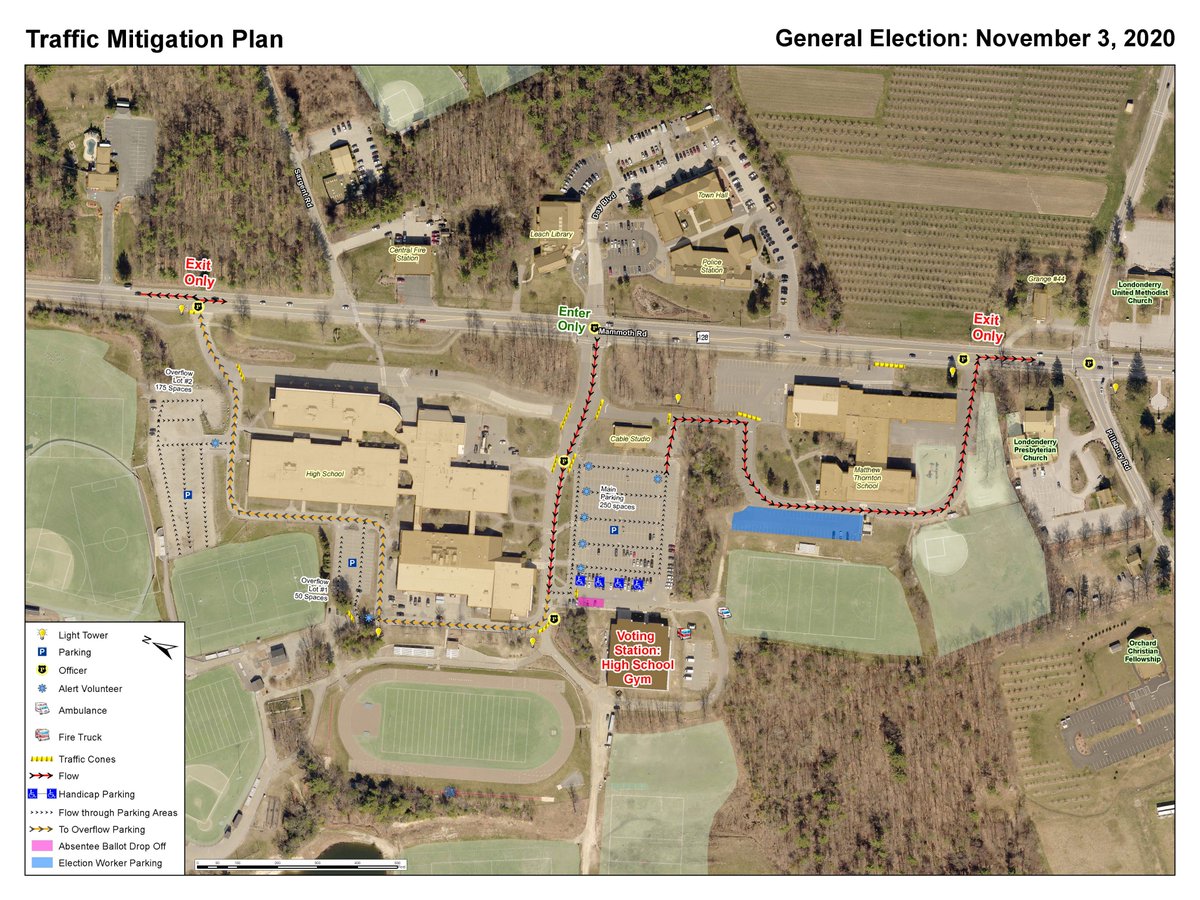 IMPORTANT!! Are you planning to vote in person on Election Day?  Please see the traffic pattern map below for how to get into, and out of, the polls. Polls are open from 6:00 AM – 8:00 PM on Tuesday, November 3rd in the High School Gymnasium.