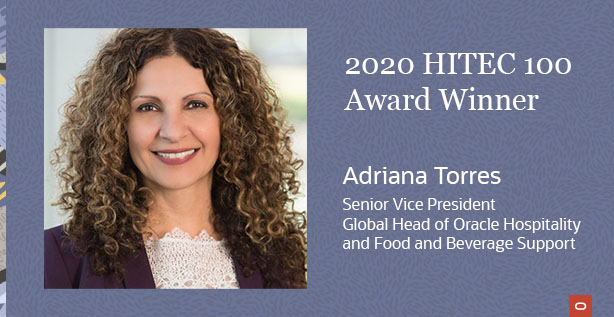 OracleHosp's tweet photo. We're proud to announce that Adriana Torres, SVP, global head of @OracleHosp and @OracleFoodBev Support, has been recognized by @HITECLeaders as one of the most influential Hispanic professionals in technology: https://t.co/JESUUYjfJG #OracleProud #HITEC100 https://t.co/U8KbiO9AOG