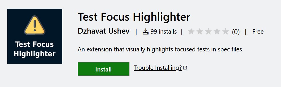 dzhavatushev's tweet image. Who wants to become the 100th person to install my &quot;Test Focus Highlighter&quot; #vscode extension? You&apos;ll get some really nice warnings whenever you use any focused tests in your spec files 😊 marketplace.visualstudio.com/items?itemName… #testing #JavaScriptTesting