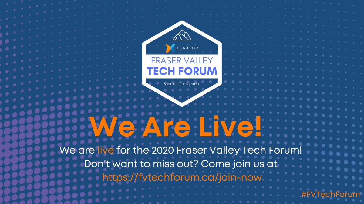 XLRatorFV's tweet image. We are officially live for day 2 of the 2020 Fraser Valley Tech Forum! You do not want to miss out on this jampacked day full of great conversations, a networking session, and our pitch contest finals!

Join us at fvtechforum.ca/join-now

#FVTechForum