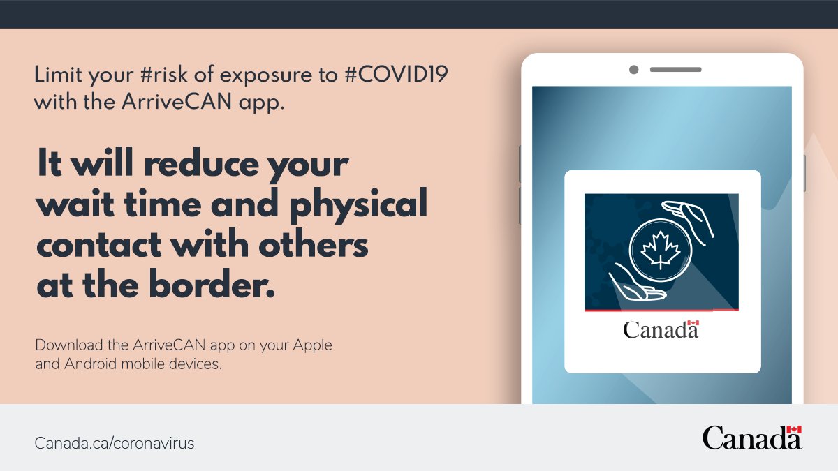Submitting #COVID19 info through the #ArriveCAN app and website can offer a more seamless travel experience. Benefits include:
•Faster processing at the border
•Less paperwork 
•Fewer points of contact
Learn more: ow.ly/vz2S50BSDt6