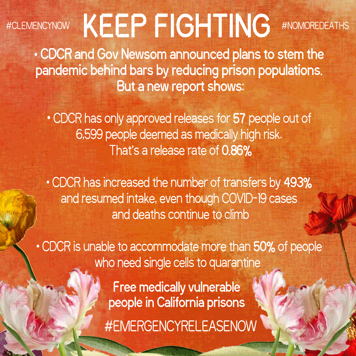 c_c_w_p's tweet photo. Incarceration threatens public health for ALL Californians. The only way to fix “the worst epidemiological disaster in CA correctional history” is for @GavinNewsom & @CACorrections to order #EmergencyReleaseNow - w/o arbitrary exclusions based on fear over facts. #NoMoreDeaths https://t.co/0ZSUOpJE9Z