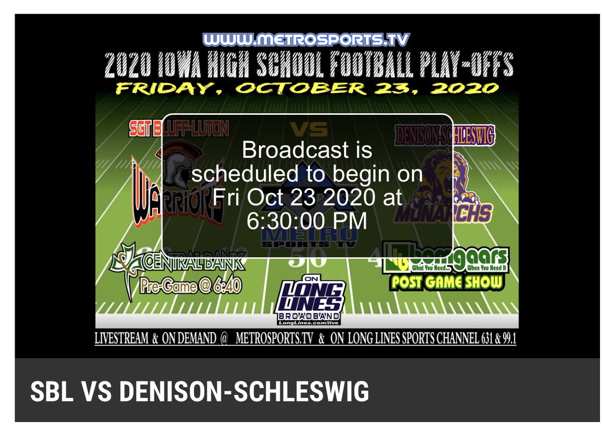 midwestsportstv's tweet image. Playoff football LIVE Friday night on metrosports.tv on Long Lines @SBLstudsection @SblZone