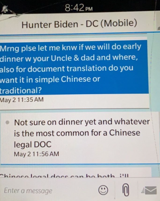 Text messages obtained by  @FDRLST show Hunter Biden personally arranging a meeting with his business partners and Joe Biden to discuss a major deal with CEFC, a Chinese energy company. The meeting occurred at the Beverly Hilton in L.A. in early May. Texts are from May 2, 2017.
