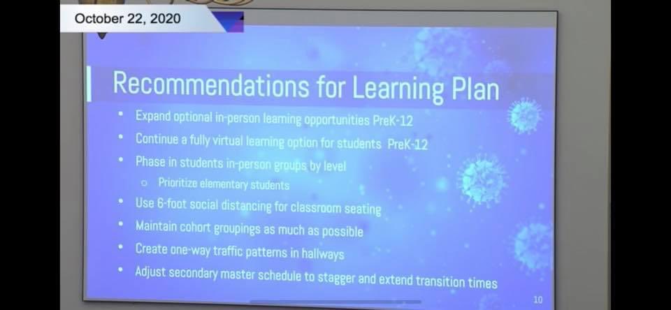 HCPSOpenSafe's tweet image. Current health committee recommendation being presented.