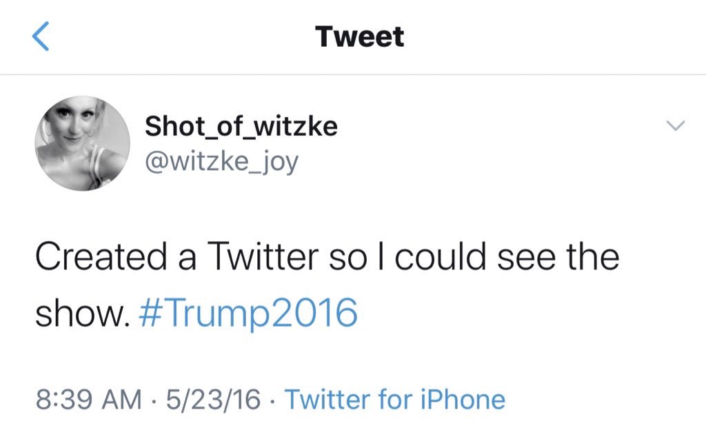 Lauren Witzke tweeted that she created the Twitter account because of her interest in Trump.