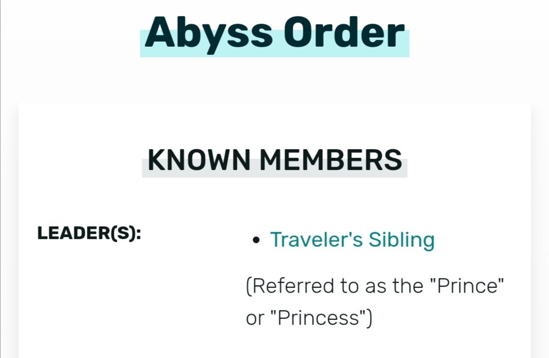 the abyss order is an army of monsters- the "supernatural beings" in question.[ spoilers ahead for the main story of genshin ]the protagonist's twin is revealed to be the only (currently) known leader of the abyss order after being separated. but there's something odd. (6/?)