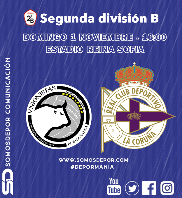 🆕 NUEVO HORARIO

⚽ <a href="/UnionistasCF/">Unionistas de Salamanca CF</a> - <a href="/RCDeportivo/">RC Deportivo</a> 
📅 Domingo 1 de Noviembre
⏰ 16:00
🏟 Estadio Reina Sofía
📺 @footters