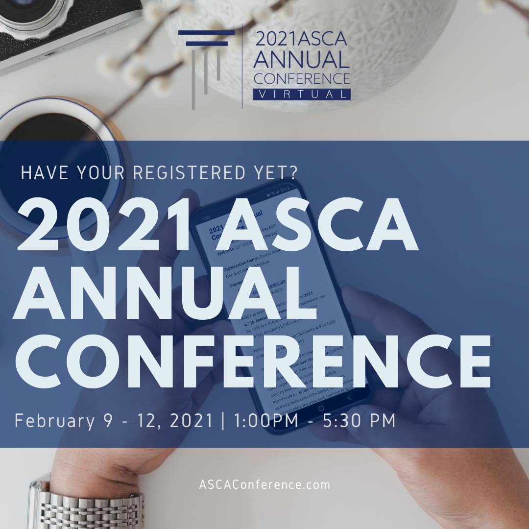 Now is the time to register for the 2021 ASCA Annual Conference! BTW did we mention we NOW have INSTITUTIONAL PRICING?! 

Register⬇️
theasca.org/ev_calendar_da…

#ASCA21isVirtual #ASCAOffice #WeAreASCA #HigherEd #StudentConduct #StudentAffairs #SAPro #SAGrad #ConductWork #GetInvolved