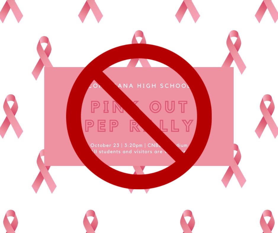 STUDENT UPDATE! Pink Out pep rally is canceled! Our school and administrative staff decided it would be best to cancel in order to ensure the safety of students and staff. We will run on normal bell schedule during the school day and will have a home game tomorrow night! #TCC