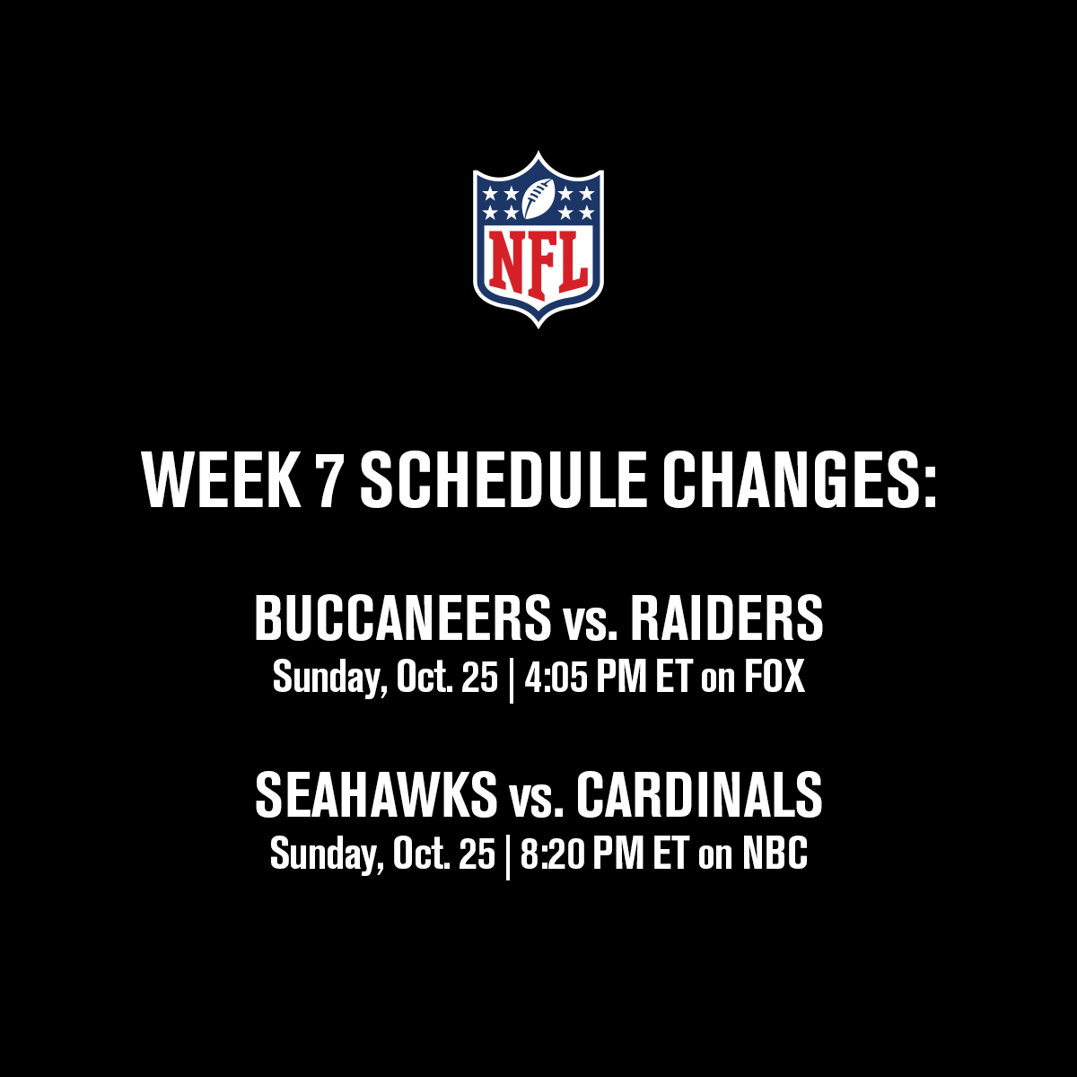 NFL on X: 'The following schedule changes have been made for Week