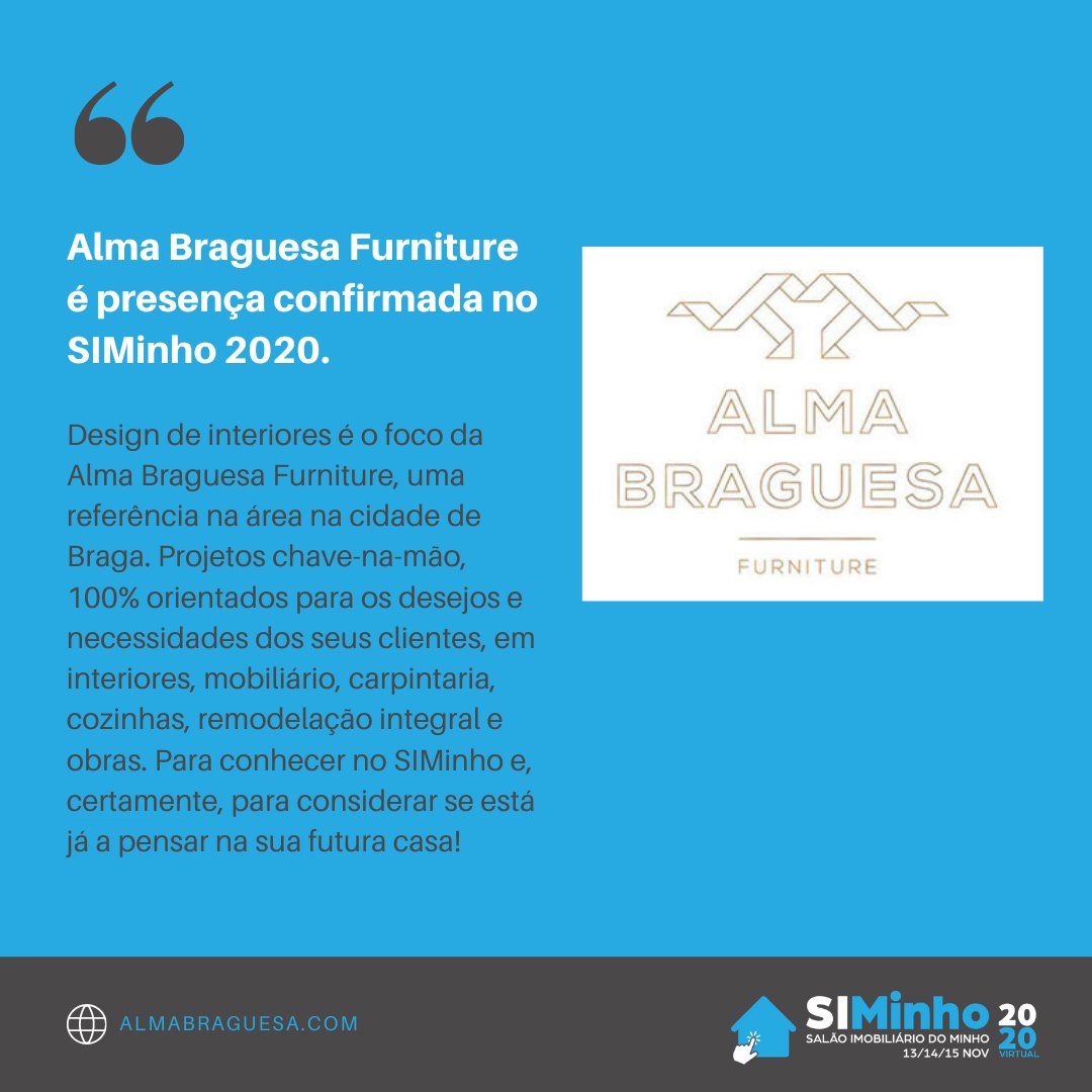 SiminhoOfficial's tweet photo. Alma Braguesa Furniture, uma referência no #designdeinteriores na cidade de #Braga ✨
Presença confirmada no #SIMinho2020! 
Se ainda não garantiu o seu lugar, recordamos: é GRATUITO!
Registe-se hoje em:👉 https://t.co/SoxgUzh5jC
#siminho  #realestate #furniture #homedecor #imovel https://t.co/Ex1gjtSSd1