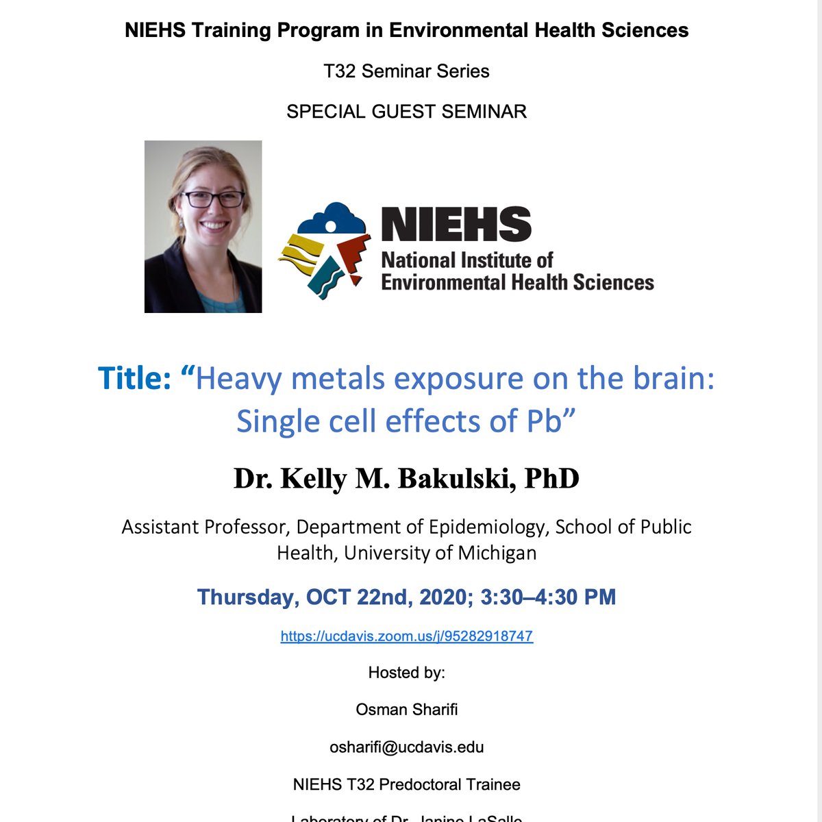 OsmanSharifi3's tweet photo. I am excited to host Dr. Kelly Bakulski today in the NIEHS seminar series @BMCDB @ucdavis @UCDATEHS1 @KBakulski @NIEHS https://t.co/paR7OtVCP9