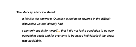 Later they refer to the 'difficult discussion'... I think difficult discussions are the bread and butter of advocacy.I feel for Oliver's parents, for that advocate (despite their ineffectiveness) and for the lead reviewer MsA who was under pressure from all directions 11/12