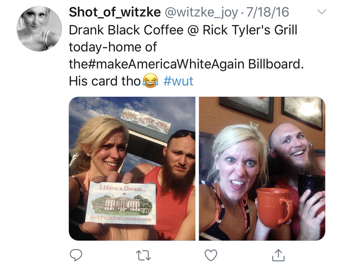 Republican US Senate candidate Lauren Witzke once decided to visit the “ #MakeAmericaWhiteAgain billboard.”She held up Rick Tyler’s postcard showing Confederate flags flying over the White House under the words “I have a dream.”  https://twitter.com/witzke_joy/status/755188976886116352