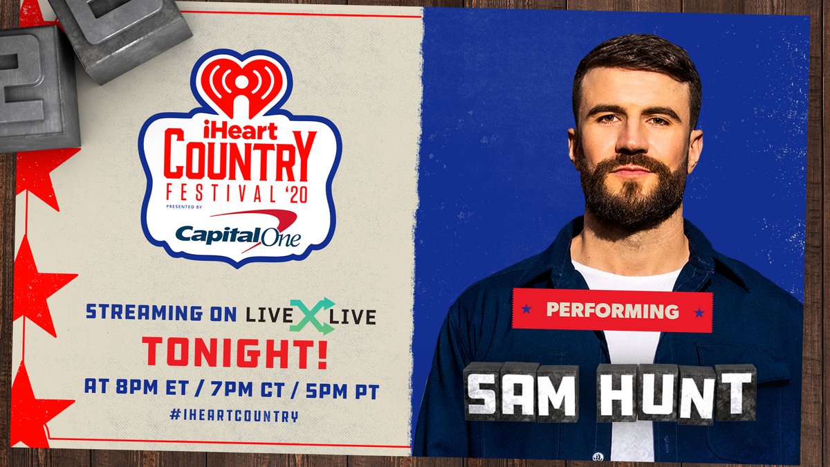 iHeartCountry's tweet photo. Tonight we all can be homebodies because @SamHuntMusic is bringing the house party to us! π₯³
Don't miss out and tune in to our 2020 #iHeartCountry Festival at 8PM ET / 7PM CT on @livexlive! https://t.co/aZ7UiZPomq https://t.co/BvHAj633xS