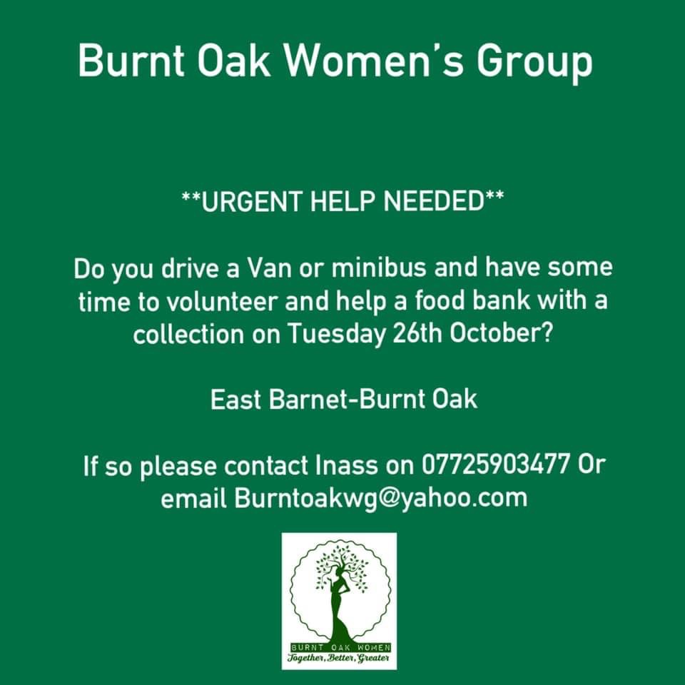 Can anyone help with a van next Tuesday morning in half-term please to bring food to Burnt Oak? 
(When I raised concerns at Council about food security in our Borough during this difficult winter they were very genuine worries).