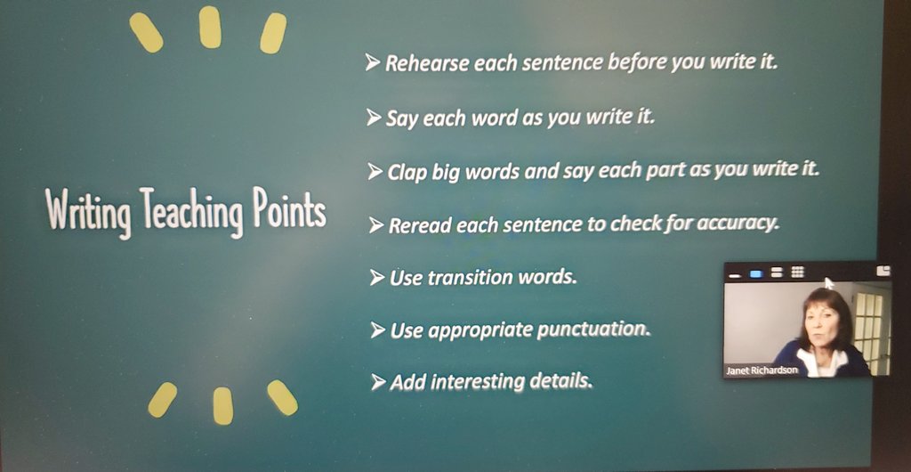 DeannaFordTeach's tweet photo. Amazing PD by Dr. Jan Richardson on Shared Reading & Writing! Proud of our JCPS coaches & teachers for making virtual learning meaningful! 🤩 #JCPSReadingWorkshop @MettilleJesse https://t.co/C6FITIDtiz
