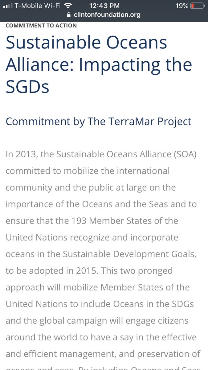 Seems like it should be bigger news that the  #clintonfoundation would be involved with  #TerraMar  https://www.clintonfoundation.org/clinton-global-initiative/commitments/sustainable-oceans-alliance-impacting-sgds