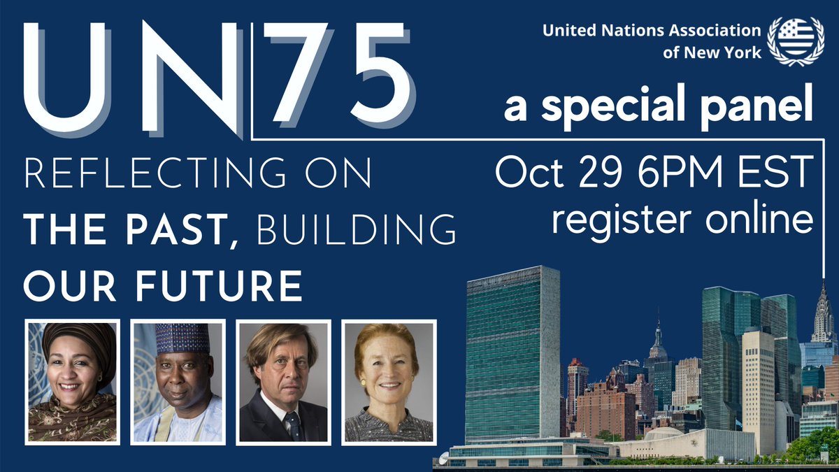 Join us on Oct 29 for a special event celebrating #UN75! Speakers include: 🔹@AminaJMohammed, Deputy SG of the UN 🔹@BandeTijjani, Permanent Rep. of Nigeria to the UN 🔹@NDeRiviere, Amb. of France to the UN 🔹Henrietta H. Fore, @unicefchief REGISTER:bit.ly/3okymxW