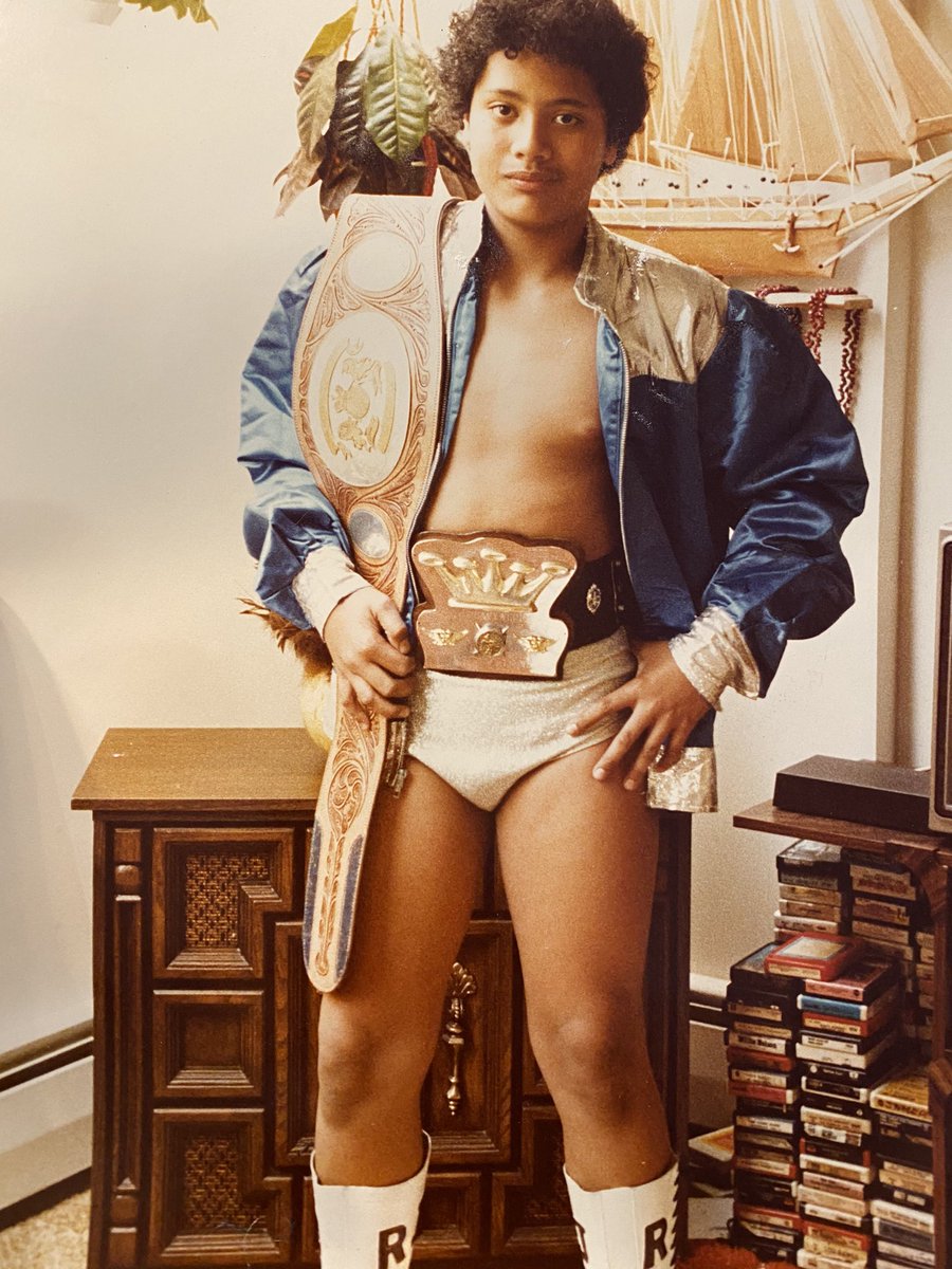 TBT to ‘83 when I was 11 and loved putting on my dad’s trunks, boots, jacket and championship belts - dreamed of becoming a wrestling champion 💪🏾
Only thing I forgot was my training bra!! 🤦🏽‍♂️
C’mon afro tits, you’re late for school! 🤣
#thankgodforpuberty 
#afrotits 
#stillaBMF 😈