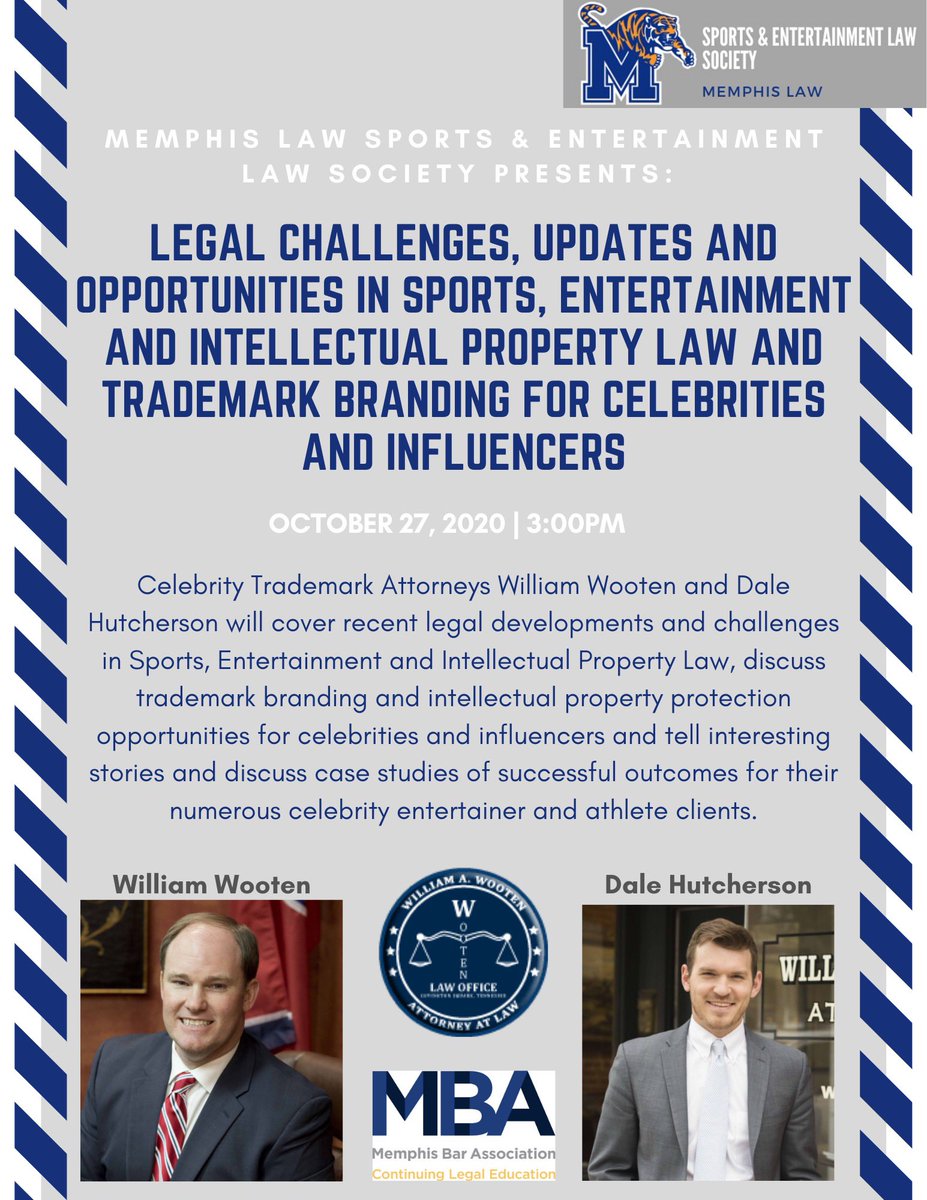 We are so excited for our event next Tuesday featuring our very own <a href="/dalehutch12/">Dale Hutcherson</a> and <a href="/wawooten/">William Wooten, Esq.</a>! If you have not registered for this event yet, the link is in the bio! #sportslaw #entertainmentlaw