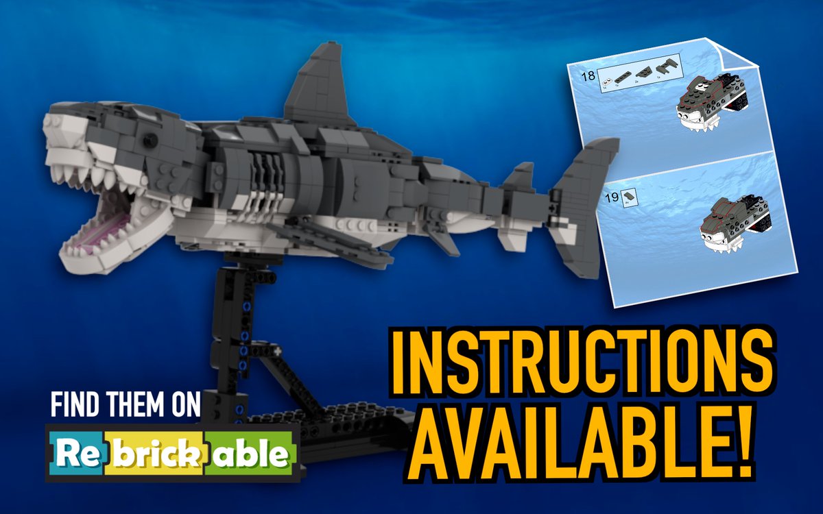TheActionBrick's tweet photo. After many requests, I have finally made instructions for my LEGO Great White Shark model! They are available for purchase on Rebrickable: https://t.co/eo3pyh1vq8 https://t.co/hrvRcK2fcN