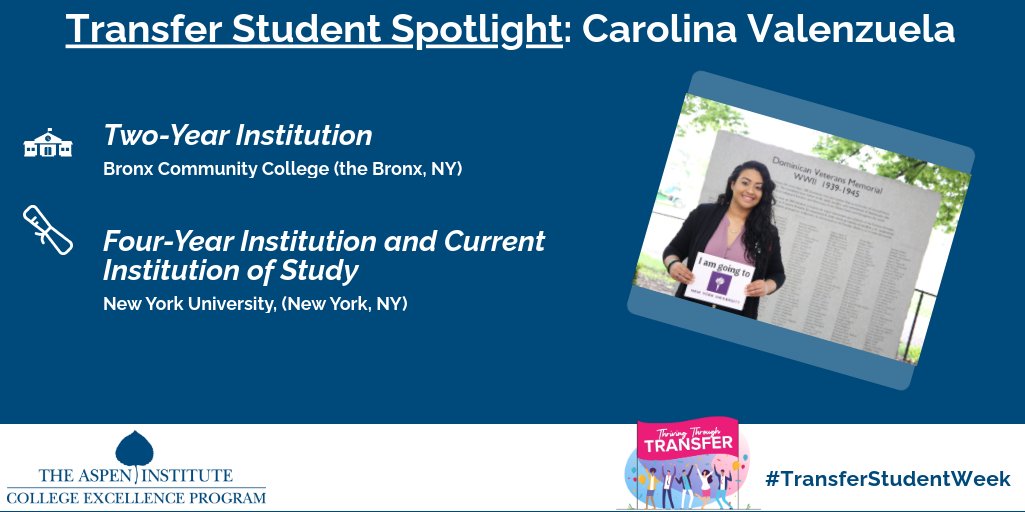 AspenHigherEd's tweet image. .@carovalbello considers graduating from @BCCcuny &amp;amp; transferring to @nyuniversity 1 of her greatest achievements. Now, she is creating seats at the table for #transferstudents at NYU through leadership roles in its Student Government &amp;amp; #CommunityCollege transfer student group.