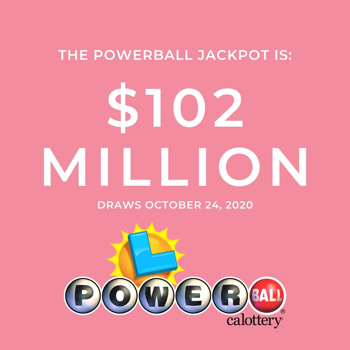 WOW! The #Powerball jackpot is now $1 0 2 M I L L I O N ! Visit your local retailer to play. #CALottery #JackpotAlert https://t.co/B8H2aFy6i6