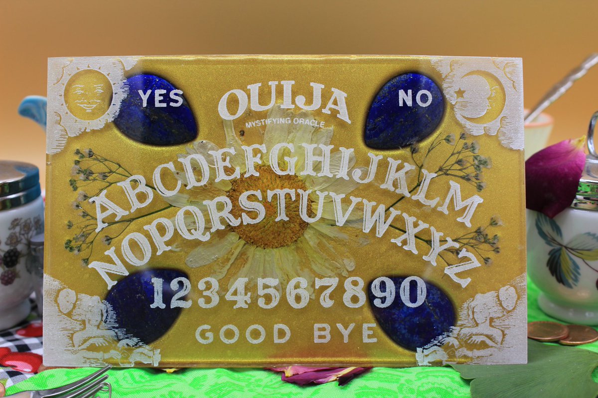 Milk bath ear weights with lever back clasps, green aventurine silverware earrings, a cute teacup anklet/bracelet, and a stunning gold ouija board with hand pressed flowers and sodalite!  http://www.stonerzines.com/the-borrowers-collection  #handmade  #cottagecore  #ghibli  #theborrowers  #ArtistOnTwitter