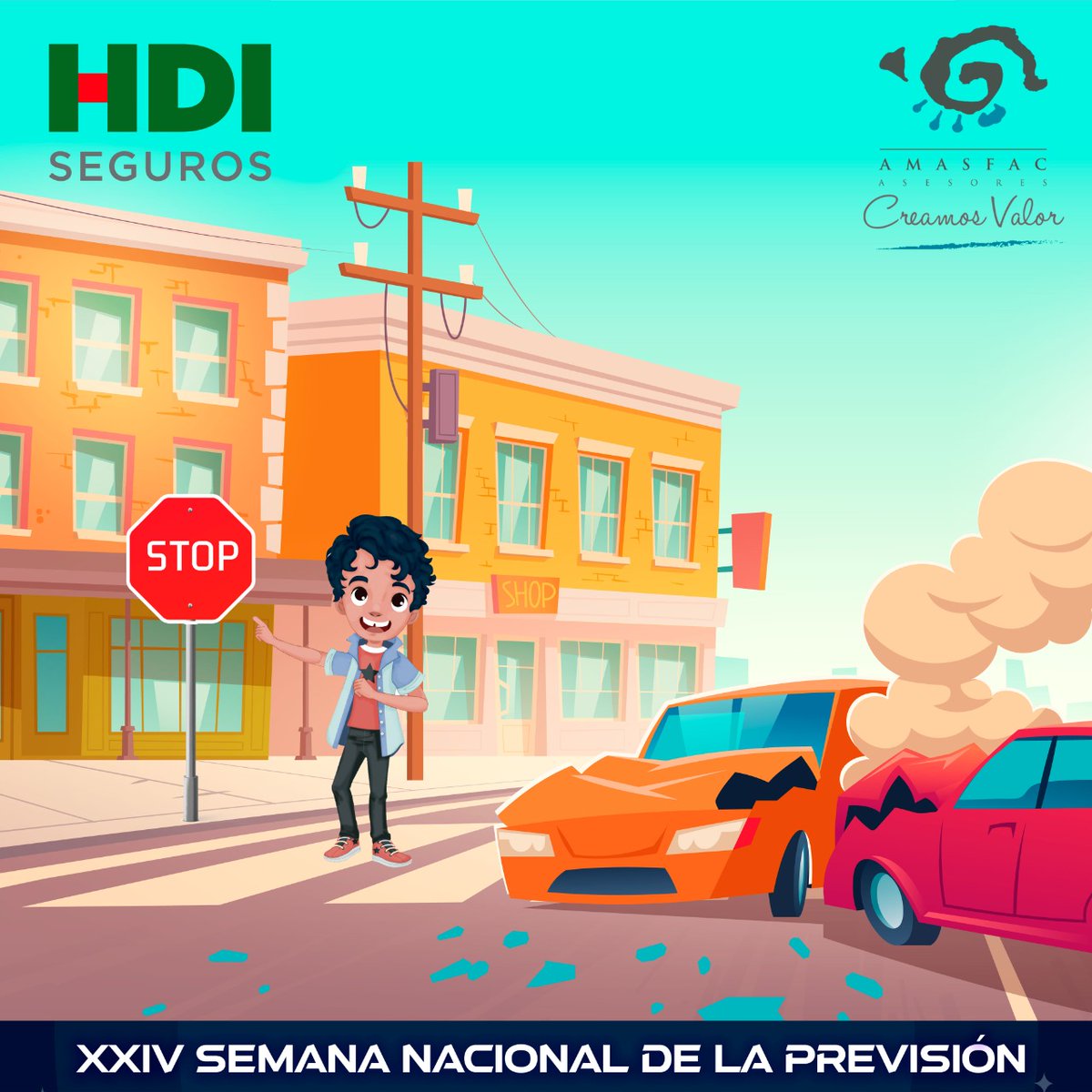 Mateo acaba de ver un choque. Por suerte, hoy nadie se lastimó, pero el coche se destruyó. Por eso, nos recuerda obedecer las señales de tránsito y evitar daños a las personas.

#XXIVSemanaDeLaPrevisión #AMASFAC2020