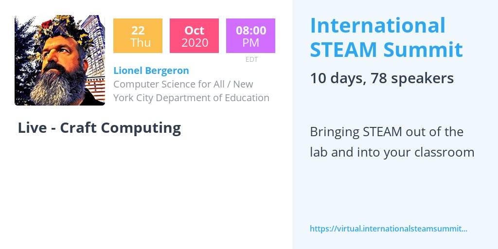 learningdrive's tweet image. Excited to present at the @WonderWorkshop #STEAMSUMMIT2020 tonight about the work #SEPjrNYC and @SunsetSparkNYC have done around #CraftComputing! @CSforAllNYC @csteachersorg @csta_nyc